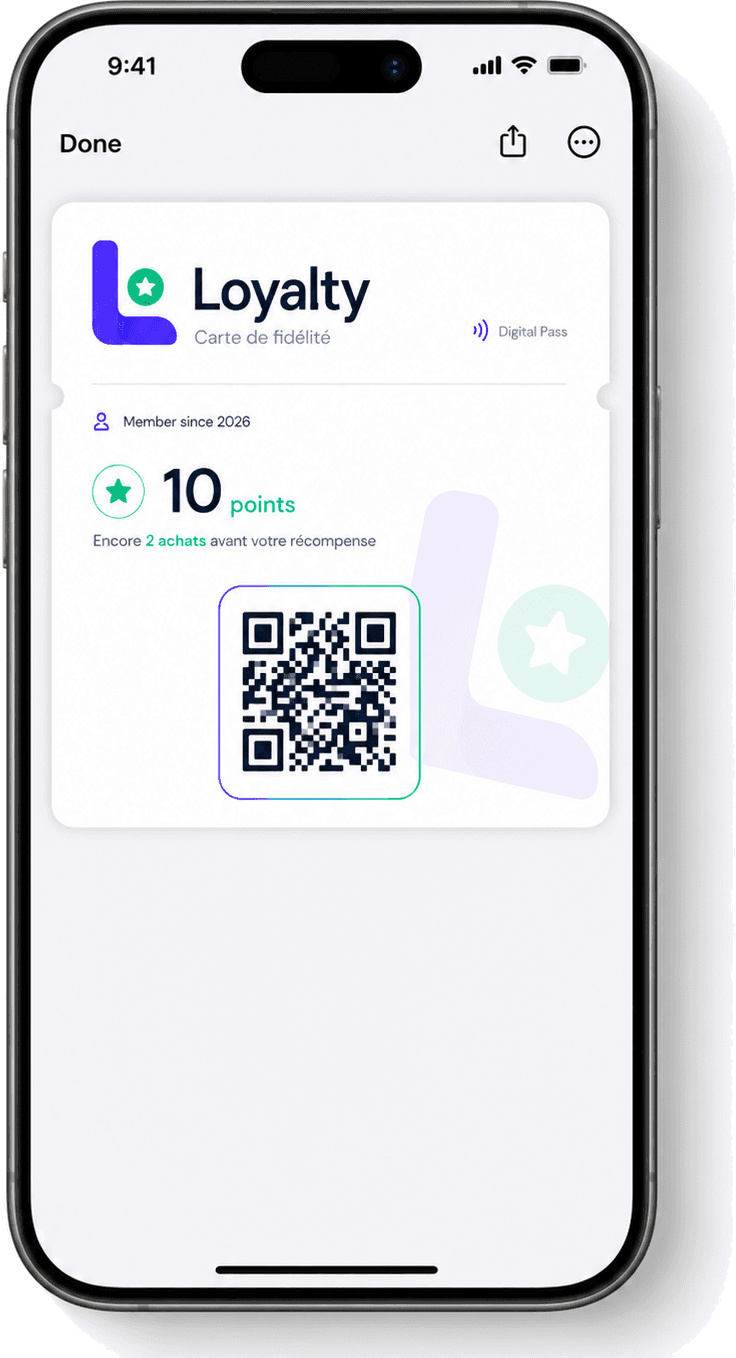 La carte de fidélité Loyalty affichée dans l’Apple Wallet d’un smartphone